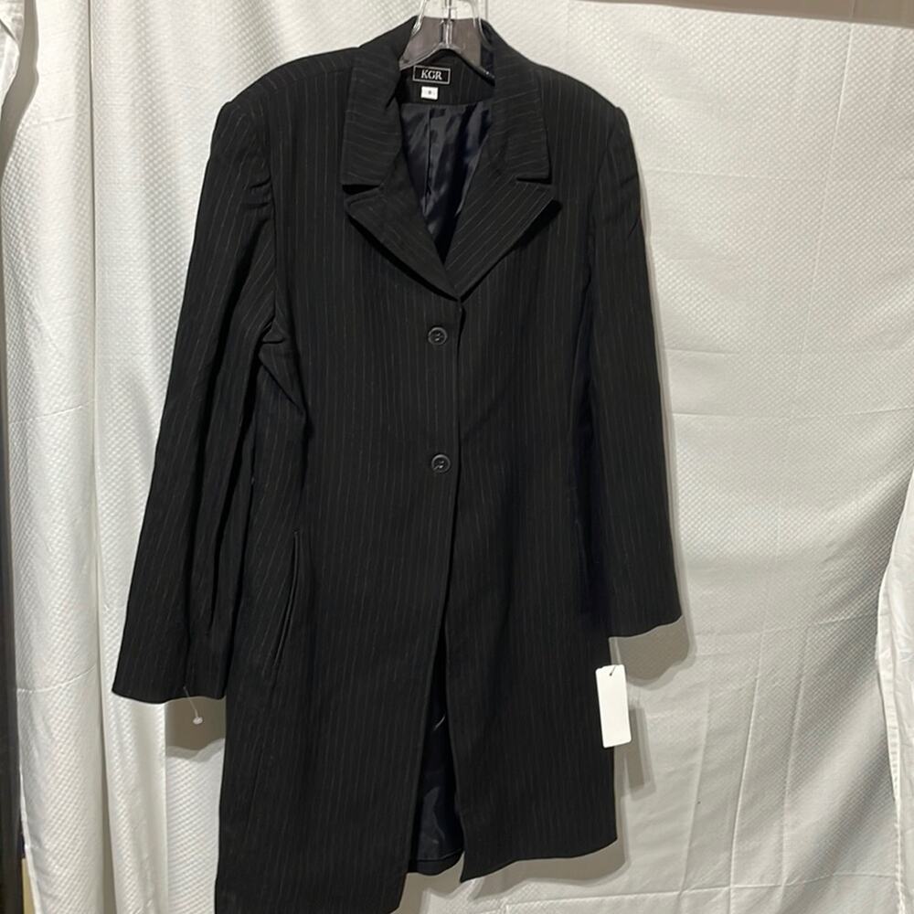 KGR 6 black white pin stripe long 2 button  blazer nwt side entry pockets